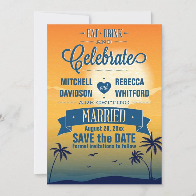 Reserva La Fecha Beber y celebrar verano atardecer Guardar la fecha (Anverso)