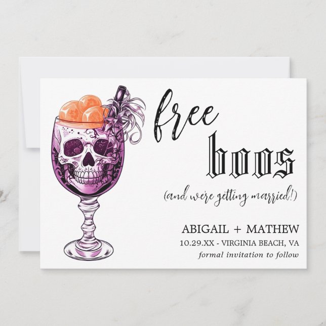Reserva La Fecha Bebida divertida Boos gratis Foto Boda de Hallowee (Anverso)