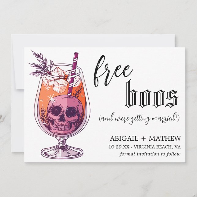 Reserva La Fecha Bebida divertida Boos gratis Foto Boda de Hallowee (Anverso)