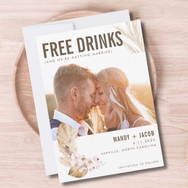 Reserva La Fecha Bebidas gratis Boho Wedding Save the Date (Free Drinks Photo Boho Wedding Save the Date)