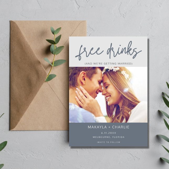 Reserva La Fecha Bebidas gratis divertidas Foto Boda moderno (Subido por el creador)