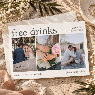 Reserva La Fecha Bebidas Gratis Elegantes Tres Fotos Boda