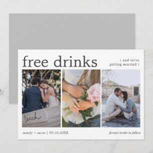 Reserva La Fecha Bebidas Gratis Elegantes Tres Fotos Boda