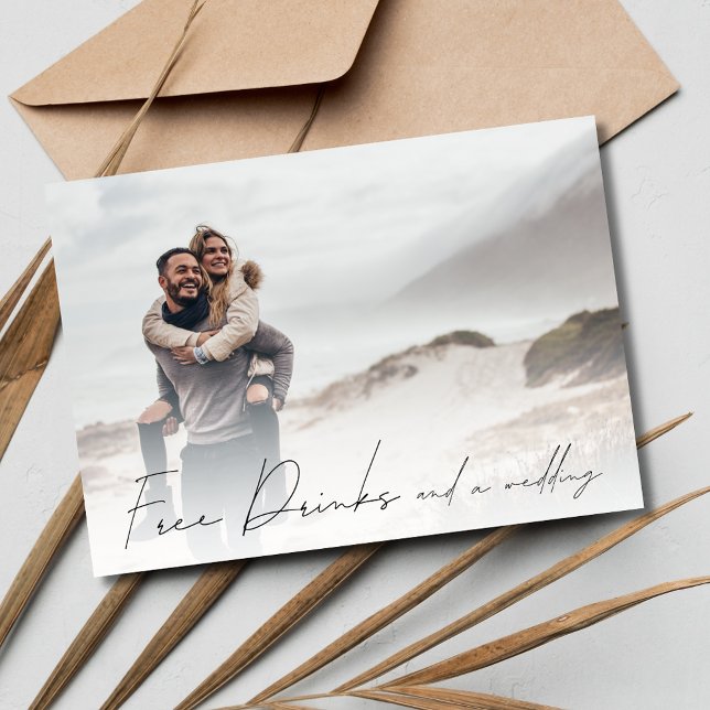 Reserva La Fecha Bebidas gratis Foto Boda Guardar la fecha (Free Drinks Photo Wedding Save the Date)