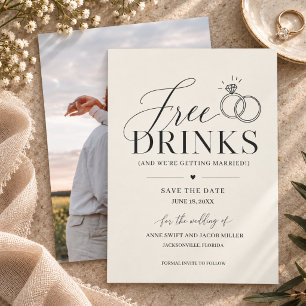 Reserva La Fecha Bebidas Gratis Foto de Boda Elegante Save the Date
