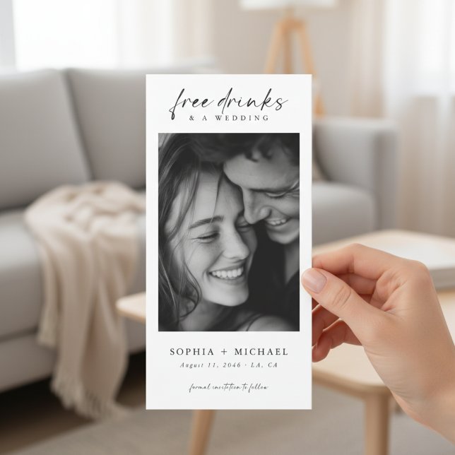 Reserva La Fecha Bebidas Gratis Foto Romántica Moderna Boda (Subido por el creador)