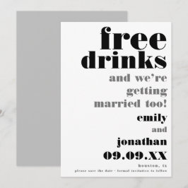 Reserva La Fecha Bebidas gratis Texto casual Boda Guardar la fecha