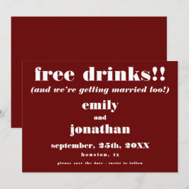 Reserva La Fecha Bebidas Gratuitas Casual Burgundy Wedding Salven L