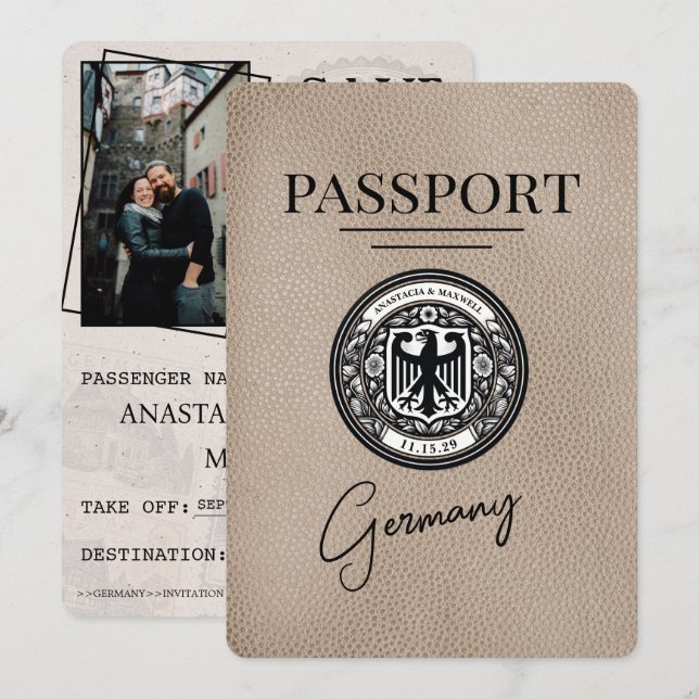 Reserva La Fecha Beige Alemania Passport Save the Date (Anverso / Reverso)