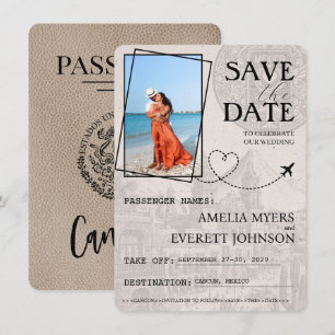 Reserva La Fecha Beige Cancun Passport Save the Date