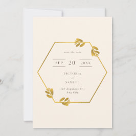 Reserva La Fecha Beige Gold Moderno Elegante Botánico Guardar La Fe