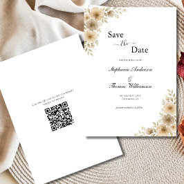 Reserva La Fecha Beige Gris Crema Floral Elegante Moderno código QR