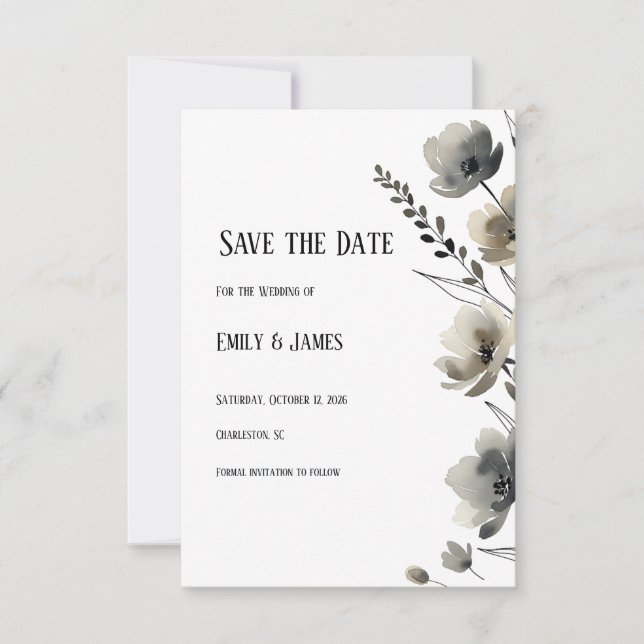 Reserva La Fecha Beige Neutral Floral Wedding (Anverso)