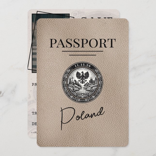 Reserva La Fecha Beige Polonia Passport Save the Date (Anverso / Reverso)