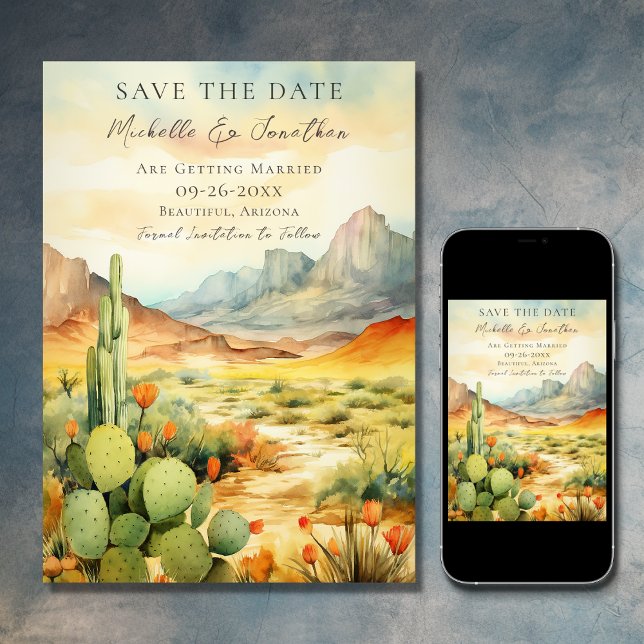 Reserva La Fecha Bella Cactus del Desierto del Suroeste Boda (Beautiful Desert Cactus Southwestern Wedding Save The Date)
