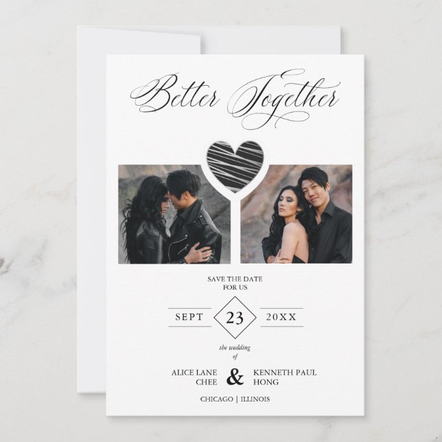 Reserva La Fecha Better Together Quote Black Grey Heart 2 Photos (Anverso)