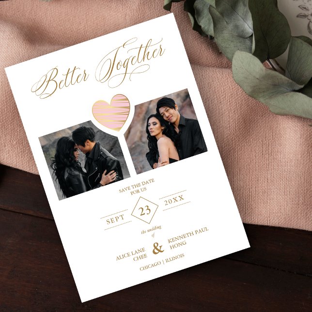 Reserva La Fecha Better Together Quote Pink Golden Heart 2 Photos (Subido por el creador)