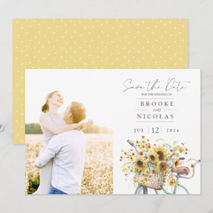Reserva La Fecha Bicicleta Rustic Sunflower Watercolor Boda Foto