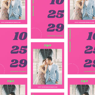 Reserva La Fecha Big & Bold Date Hot Pink Retro Photo Boda