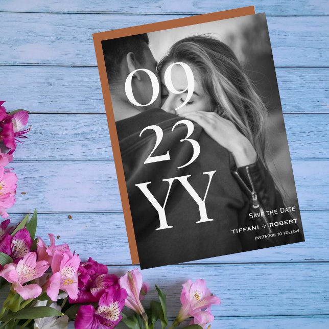 Reserva La Fecha Big Bold Date Save the Date Photo Terracotta Back (Subido por el creador)