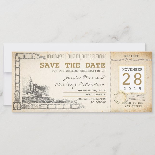 Reserva La Fecha billetes de pases de crucero para guardar la fecha (Anverso)
