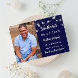 Reserva La Fecha Birthday navy blue silver photo save the date<br><div class="desc">Add a vertical size photo. A navy blue background color,  decorated with faux silver stars. Personalize and add a name and the details.</div>
