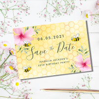 Birthday party pink florals yellow honeycomb bees