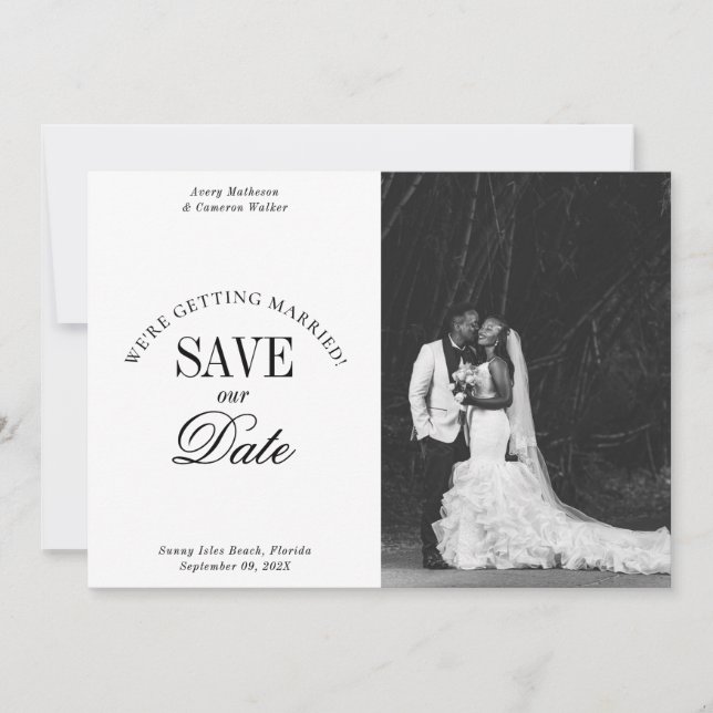 Reserva La Fecha Black and White Elegant Save the Date Card (Anverso)