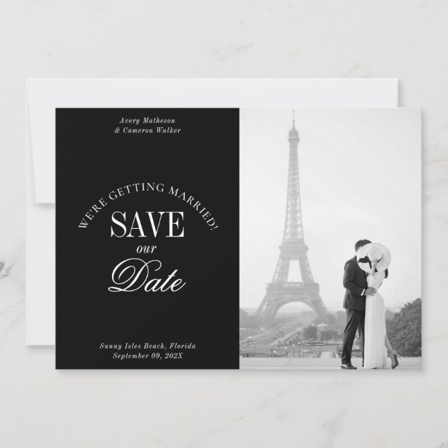 Reserva La Fecha Black and White Elegant Save the Date Card (Anverso)
