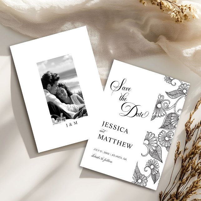 Reserva La Fecha Black and White Floral Calligraphy Script w Photo (Subido por el creador)