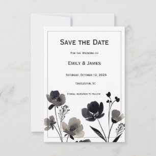 Reserva La Fecha Black and White Floral Wedding