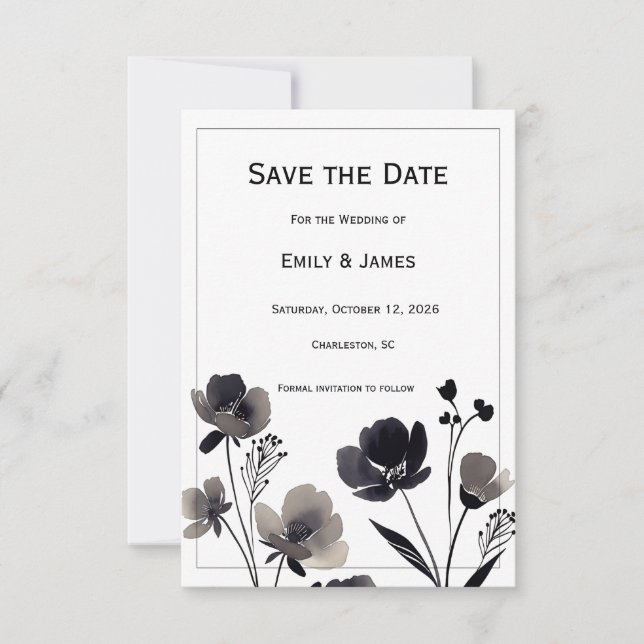 Reserva La Fecha Black and White Floral Wedding (Anverso)