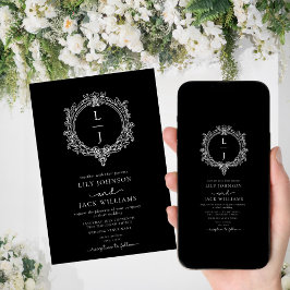 Reserva La Fecha black and white foliage Crest wedding invitation