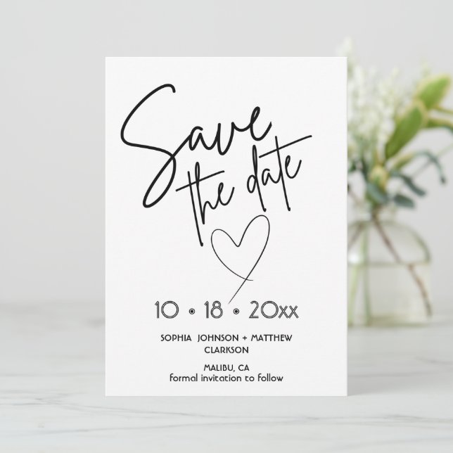 Reserva La Fecha Black and White Hand Drawn Wedding Save The Date  (Anverso de pie)