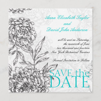 Reserva La Fecha Black Aqua Blue Elegant Floral Save The Date Cards