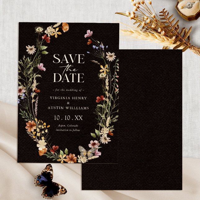 Reserva La Fecha Black Boho Floral Guardar la Fecha (Black Boho Watercolor Floral Save The Date by Painted Paperie
)
