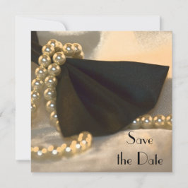 Reserva La Fecha Black Bow Tie White Pearls Wedding Save the Date