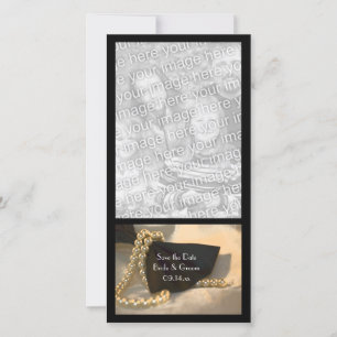 Reserva La Fecha Black Bow Tie White Pearls Wedding Save the Date