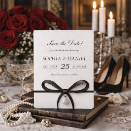 Reserva La Fecha Black Bow With Pearl Old Money Style Bridal Shower
