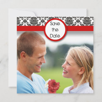 Reserva La Fecha Black Damask Sobre Blanco Rojo Trim Save The Date