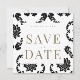 Reserva La Fecha Black Damask Square Wedding Save the Date