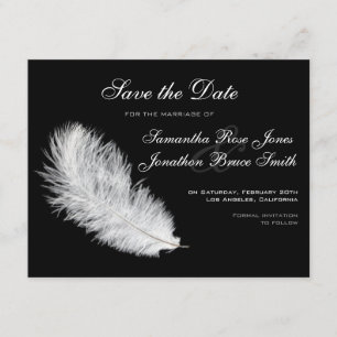 Reserva La Fecha Black de plumas blancas Save the Date