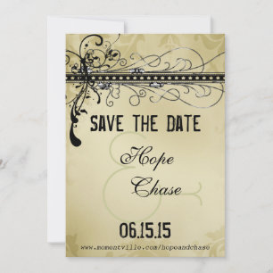 Reserva La Fecha Black Funky Elegant Swirls Wedding Save the Date