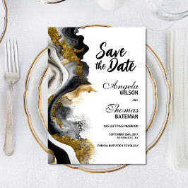 Reserva La Fecha Black Gold Agate Marble Boda Save the Date