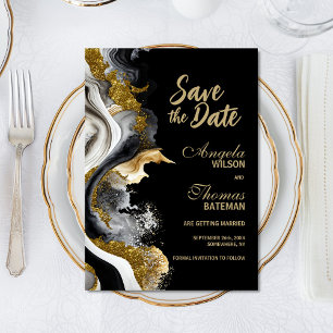 Reserva La Fecha Black Gold Agate Marble Boda Save the Date