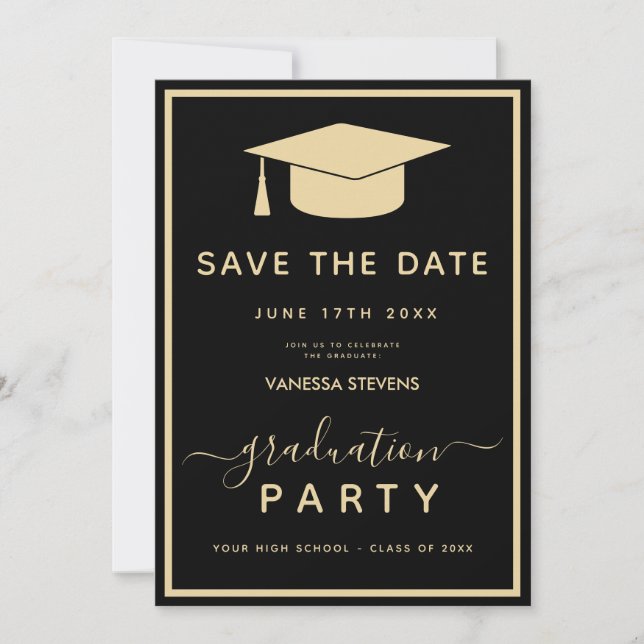 Reserva La Fecha Black Gold Classic Graduación Save the Date (Anverso)