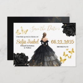 Reserva La Fecha Black & Gold Quinceañera Save the Date Card