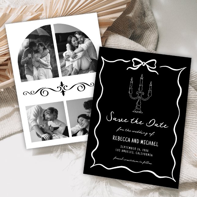 Reserva La Fecha Black Hand Drawn White Bow Photo Wedding (Subido por el creador)