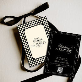 Reserva La Fecha Black & Ivory Checkered Old Money QR Code Wedding