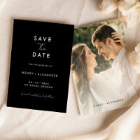 Black Modern Script Photo Save The Date
